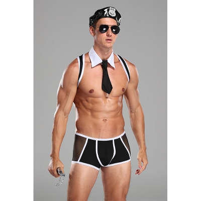 Police Uniform Costume Cosplay Men Black Underwear Sexy Suit Lingerie 20209