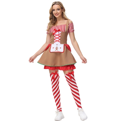 Oktoberfest Stripe Maid Cosplay Sexy Christmas Costume MS5008