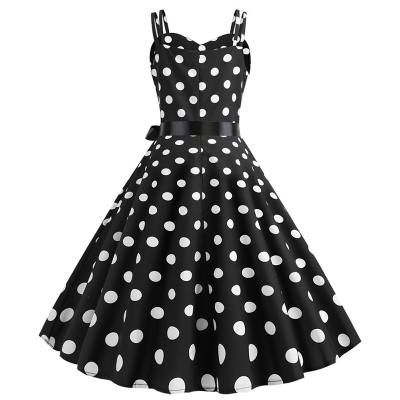 Suspender Retro 50S Black White Dot Party Sexy Trending Dress JY14085