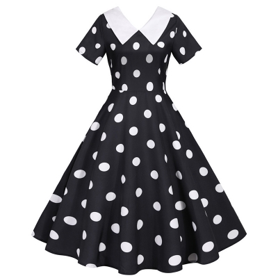 Ruched Short Sleeve Polka Dot Print Party Woman Midi Dress JY14782