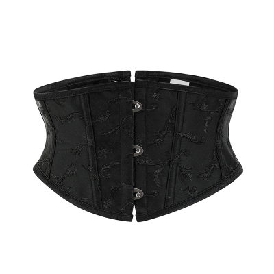 Black Embossed Jacquard Short Torso Underbust Corset Waist Slimming Shaperwear Belt 22067