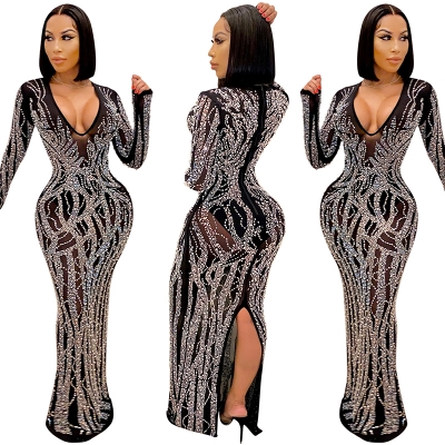 Sexy Hot Diamond Set Sequin Party Spring Sexy Dresses Women Casual X5002