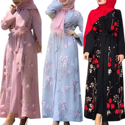 Middle East Turkish Flower Robe Dressabaya Muslim Clothing Elegant Dress 20274