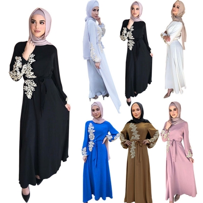 Moslem Women Dress Scarf Party Evening Elegance Plus Size Lace Waist Dress 20373