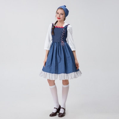 Halloween Long Dress Costume Blue Manor Maid Cosplay Beer Costume YM0922