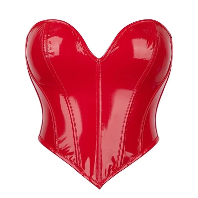 Heart Shaped Shiny Leather Plastic Tight Waistband PVC Breast Support Corset AM22116