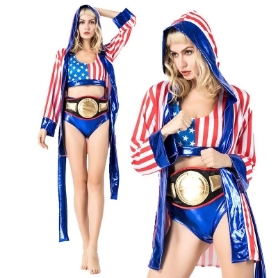 Boxers Costume Cosplay Club Dance Party Women Adult Sexy Champ Boxing M40610