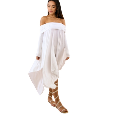 Summer Bohemian White Irregular Beach Dress 8206
