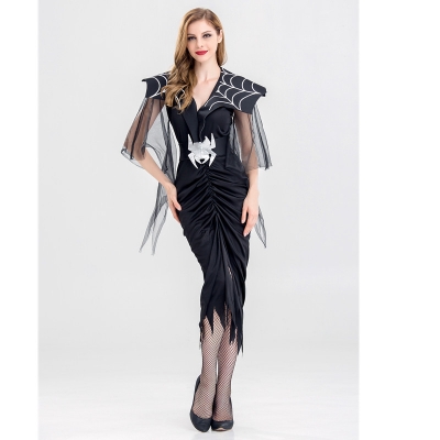 Black Spider Long Dress Halloween Cosplay Vampire Costume YM40468