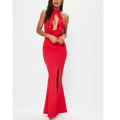 Sexy V- Neck Ruffle Red Party Dress M18046