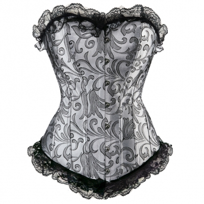 brocade silver sexy lace up corset M1657