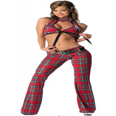 leisure style sport costume with red latticework pattern design M4177a
