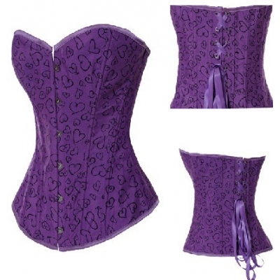 heart pattern purple satin corset m1850