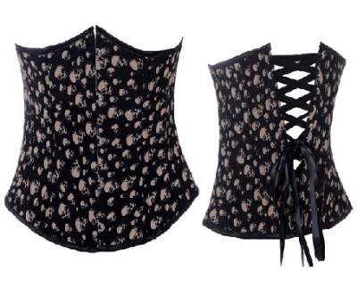 sexy black underbust corset with skull pattern m1847