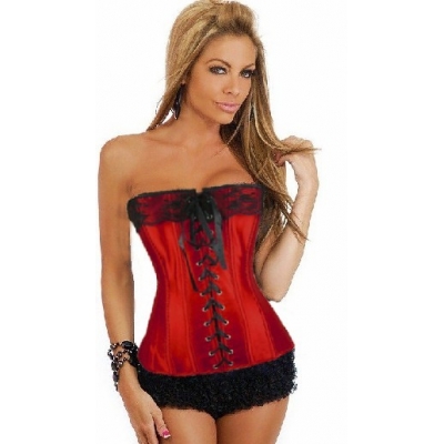 red newest corset with ruffle panty m1807B