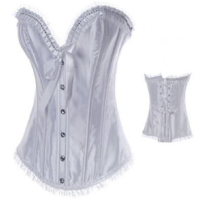 white satin corset with lace trimmed m1869A
