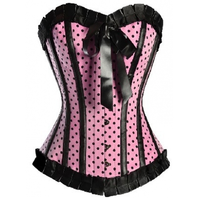 pink polka dot lace corset m1802c