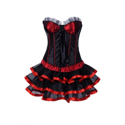 women black satin corset with pretty skirt m1202