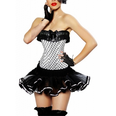 sexy white polka dot corset with mini skirt m1808F