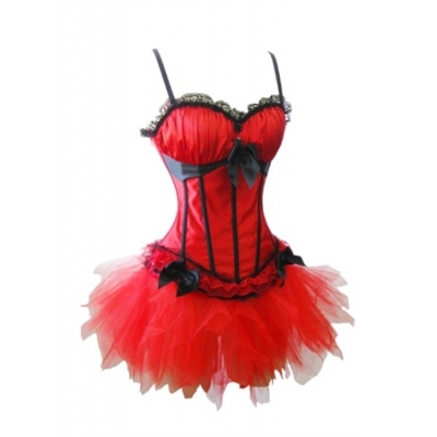 sexy red satin corset with skirt m1753D
