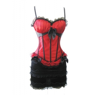 sexy red satin corset with skirt m1753A