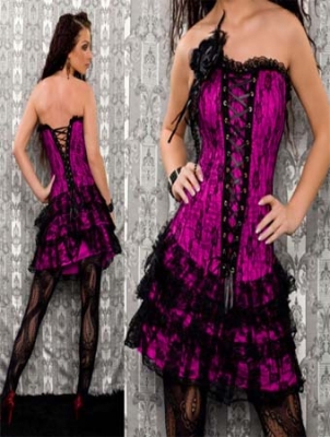 purple satin embroidred lace corset with skirtM1605B