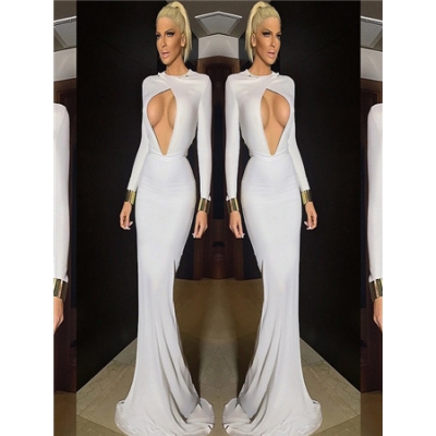 White long sleeve formal evening party maxi dress M30041