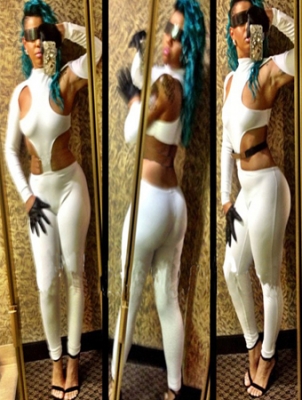 2014 Best Selling Spandex White Long Sleeves Hollow Out Women Jumpsuit M3848