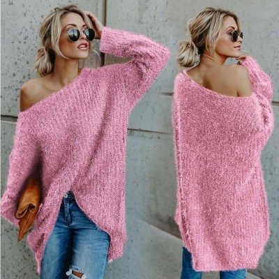 Women Sexy Off Shoulder Long Sleeves Plush Sweaters M30414