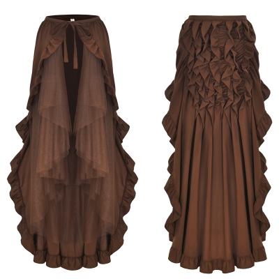 Women Lace Up 2 Layer Ruffles Tulle Asymmetrica Skirt M31714
