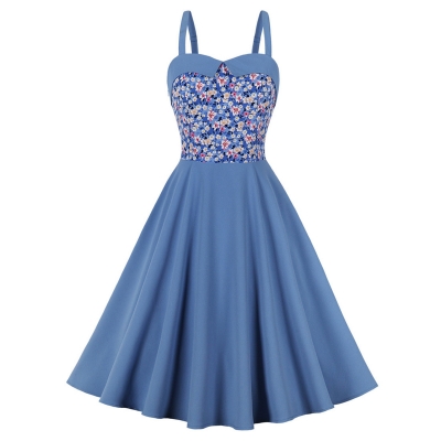 Fashion Vintage Floral Print Casual Strap Sleeveless Elegant Party Dress M3308