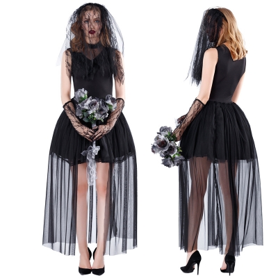 Black Lace Corpse Ghost Bride Fancy Outfit m40686