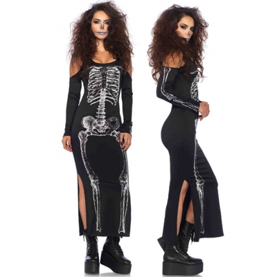 Slip up Skeleton zoobie halloween party costume long dress