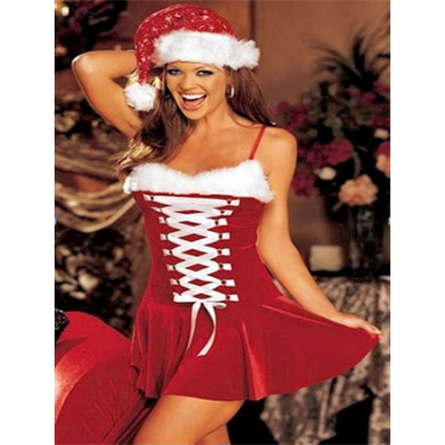 New style lace-up red Christmas mini dress M1032