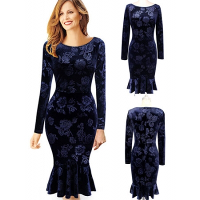 Fashion long sleeves fishtail dress M30344